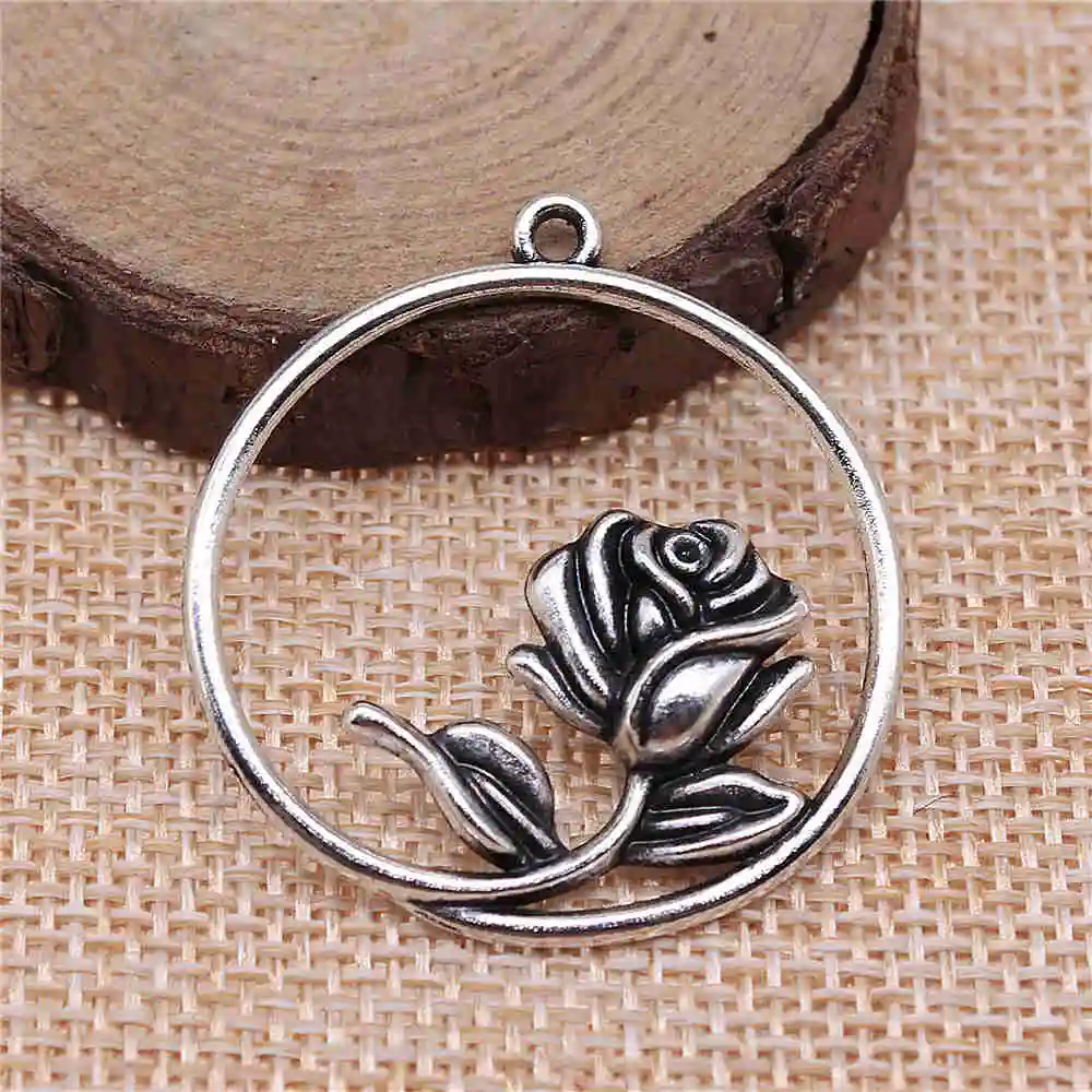 

Jewelery Pendants Making Charms For Jewelry 8pcs Flower Charms 36x33mm Antique Silver Plated