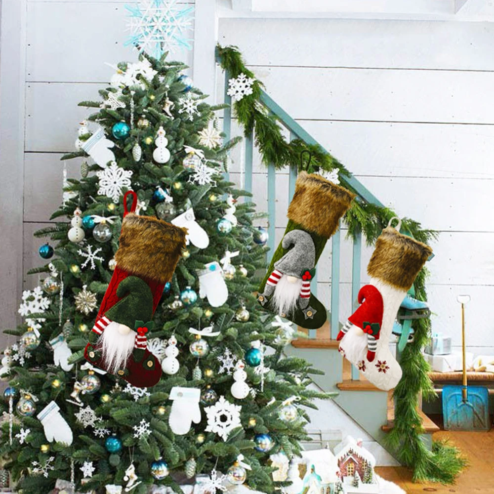 

Christmas Stocking Sock Santa Candy Bags Decorative Christmas Stockings Gift Bag Fireplace Hanging Pendants Party Decor Supply