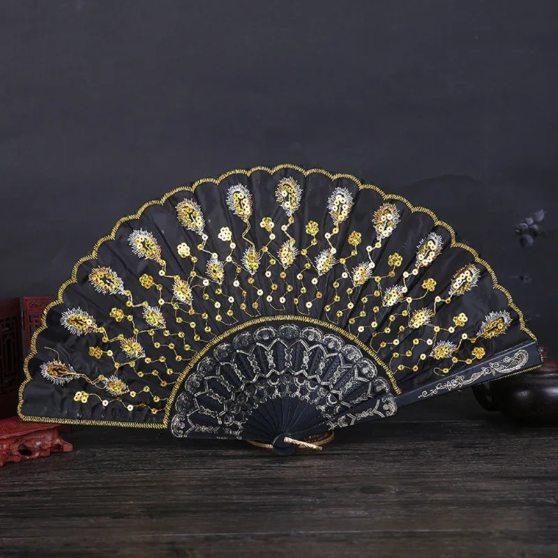 Складной веер в китайском стиле с вышивкой блестками|Декоративные вееры| |