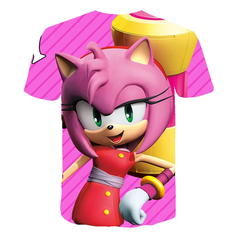 

2021 new Cute Children's Clothes Sonic Pink Yellow T-shirt Funny T Shirt Kids Cartoon Tshirt Baby Girls Boys Clothing Summer Top