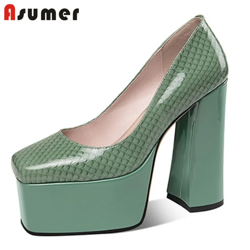 Asumer/2021 новые женские туфли лодочки Лакированная кожа тонкие в европейском Стиль