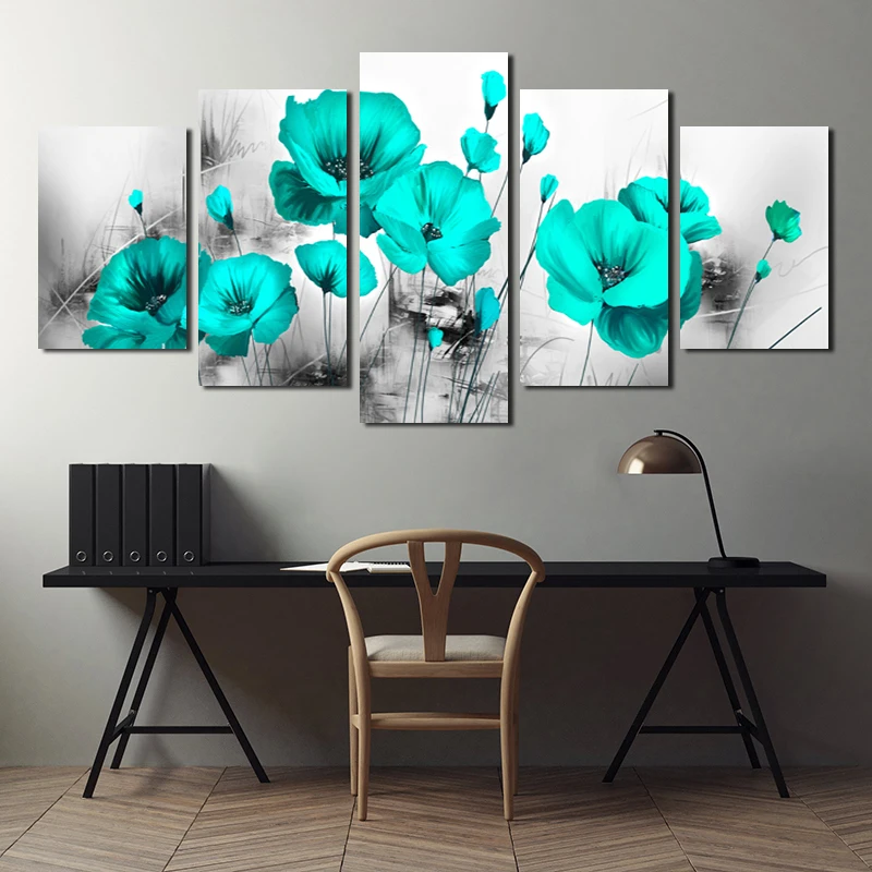 

5 Pieces Combination Decorative Poster Canvas Painting Color Flower HD Print Decoration For Living Room Background Wall Picture