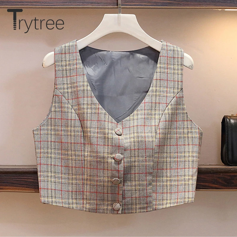 Trytree женский клетчатый Комплект из трех предметов повседневный однобортный Топ