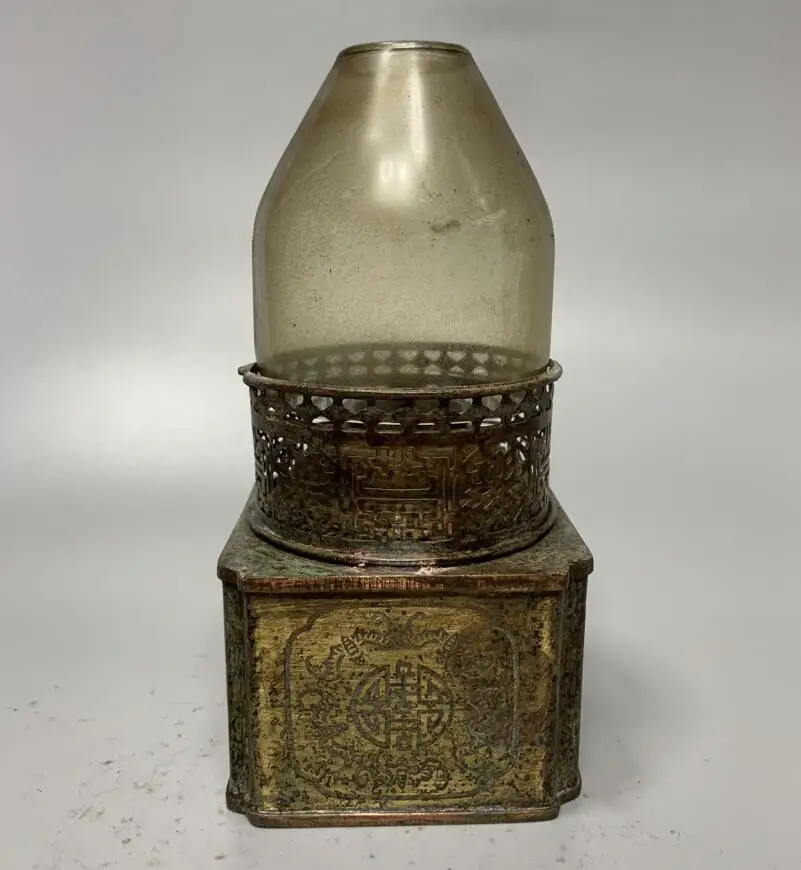 

China brass archaize Oil lamp crafts statue