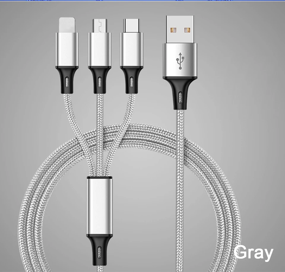 3 в 1 USB кабель type C type-c iOS Micro USB кабели Android 5V2A Быстрая зарядка провод зарядного устройства нейлоновый шнур для мобильного телефона