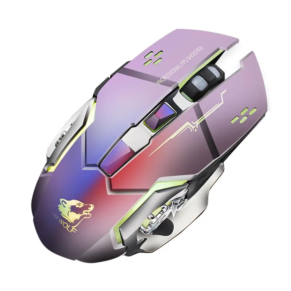 

X8 Wireless Rechargeable Game Mouse Silent Illuminated Mechanical 2400Dpi 2.4GHZ 6 Keys USB Wireless 7 Color Mouse