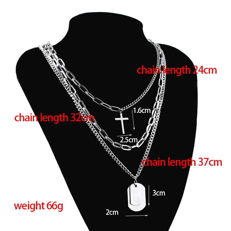 

Harajuku Style Necklace Ins Cold Wind Personality Hip Hop Three-Layer Clavicle Men And Women Couples Multilayer Cross Sweater