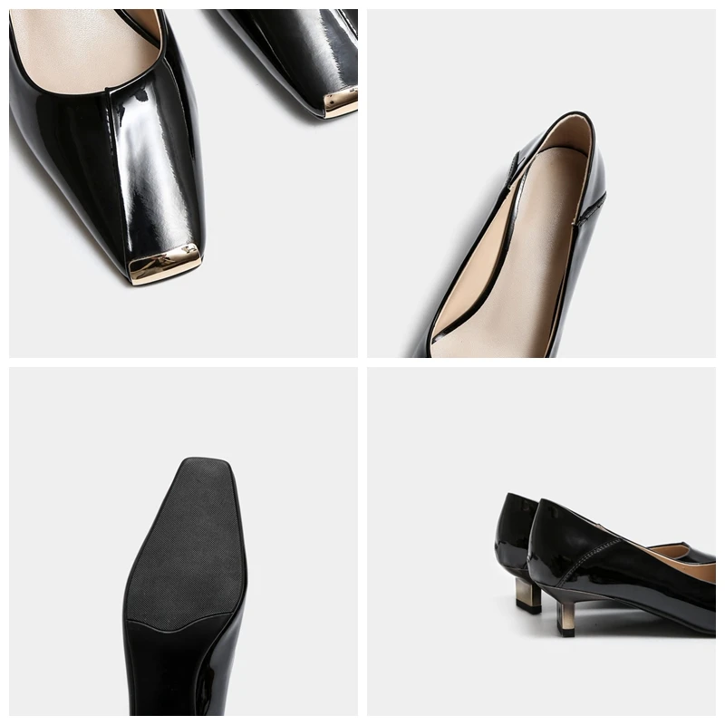 

REAVE CAT 2021 Genuine Leather Ladies Pumps Daily Dress Slip On Metal Square Toe Strange Heels 4cm US11 Brown Black Beige A4317