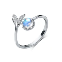 mermaid silver plated rings blue magic water crystal ring for women cz elegant ladies jewelry 925 sterling tail moonstone