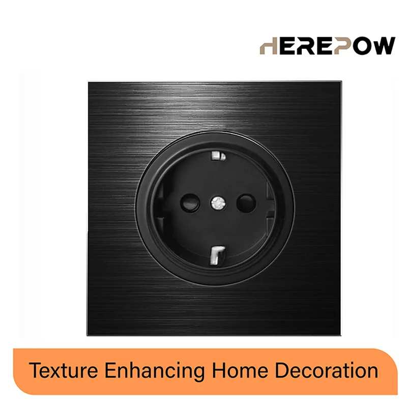 Роскошная черная алюминиевая панель Herepow 16 А настенная розетка европейского