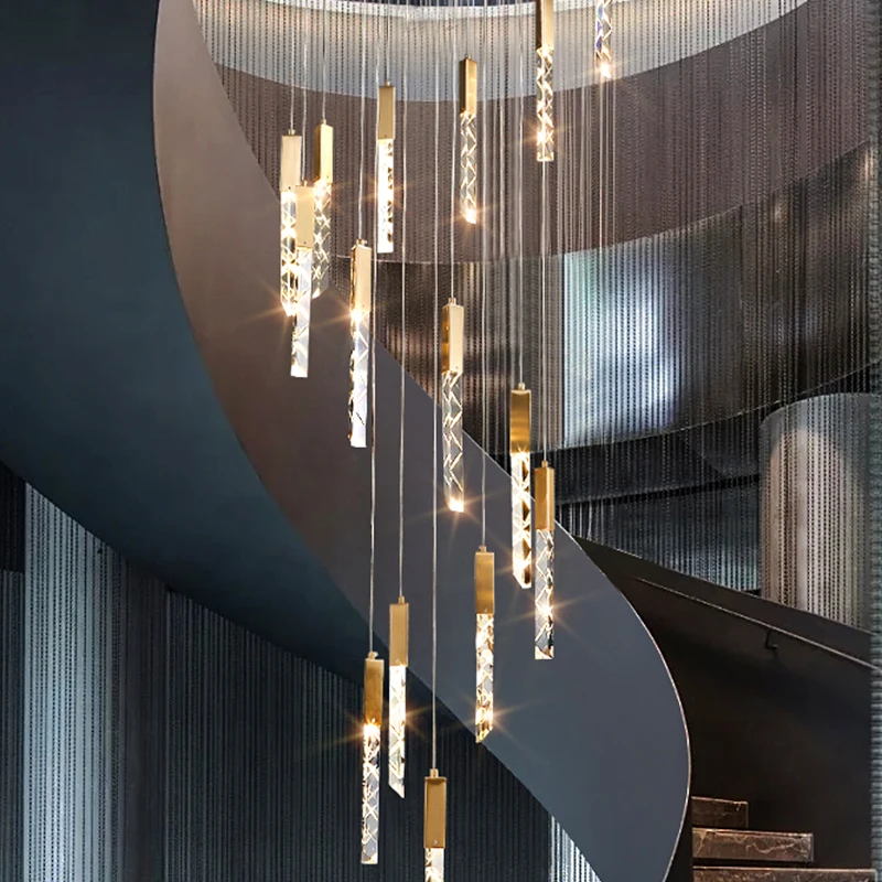 

GPD gold pendant light modern crystal indoor lighting new led customize design loft stair spiral lights fixture creative Люстра