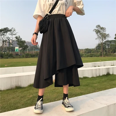 Двухслойная Асимметричная черная юбка длинная юбка-зонтик в стиле Ямамото для