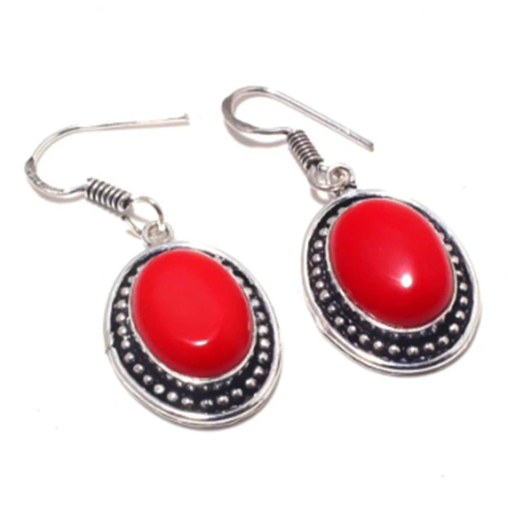 

Red Opal Earrings Silvers Overlay over Copper, 42 mm , E4102