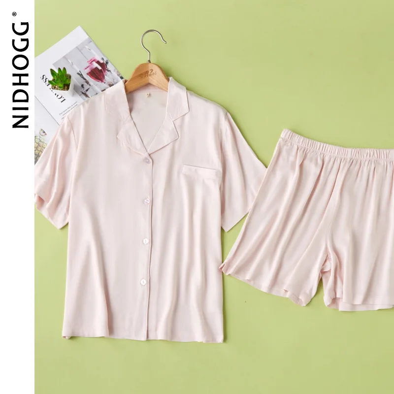 Летняя однотонная атласная пижама с короткими рукавами для женщин из вискозы