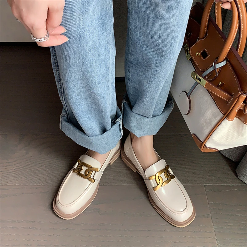 Туфли Meotina женские демисезонные из натуральной кожи лоферы на толстом среднем