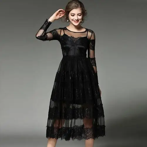 2020 Европейский стиль весеннее платье для женщин тонкая талия вышивка вечерние