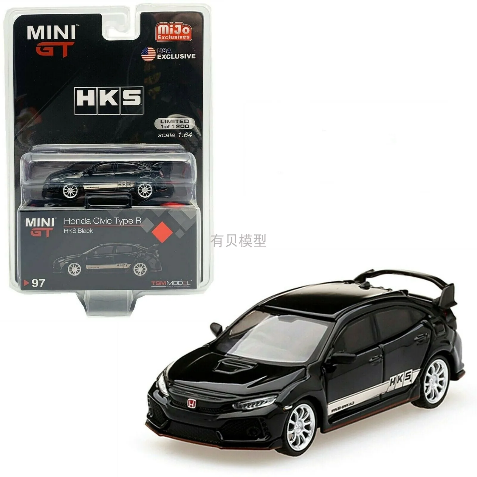

MINIGT cars 1/64 HONDA CIVIC Type R HKS Black Collector Edition Metal Diecast Model Car