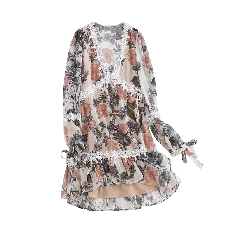 Шифоновое платье с цветочным принтом сексуальное пляжное глубоким v образным