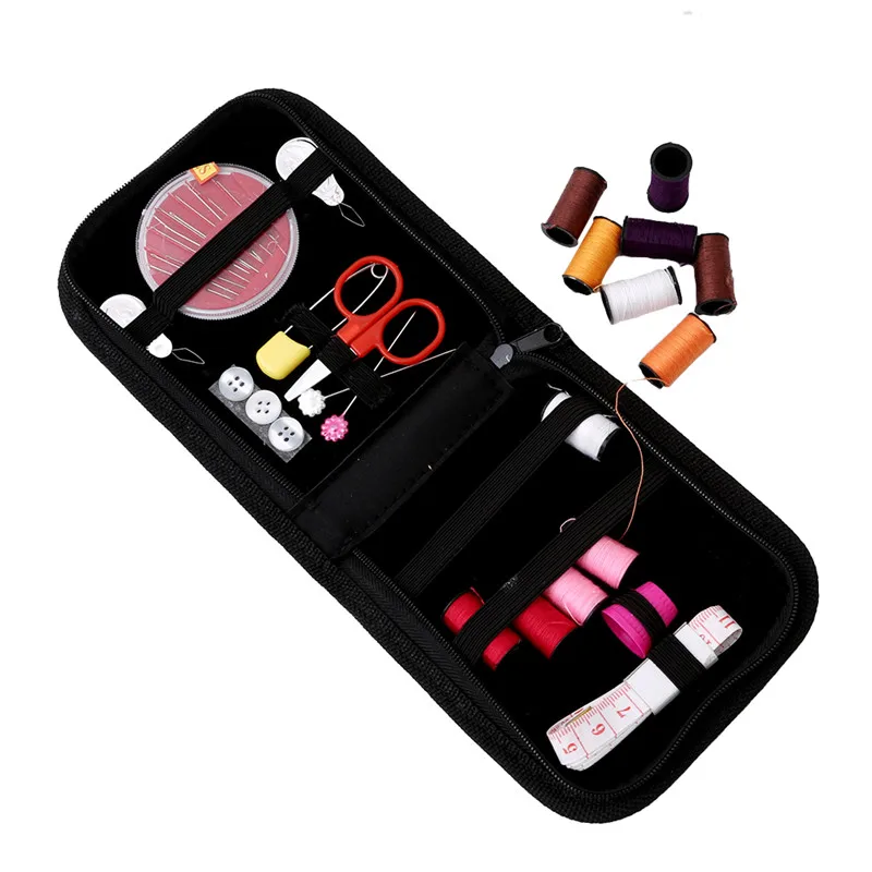 Черный портативный комплект для шитья иглы ленты ножницы нитки швейные