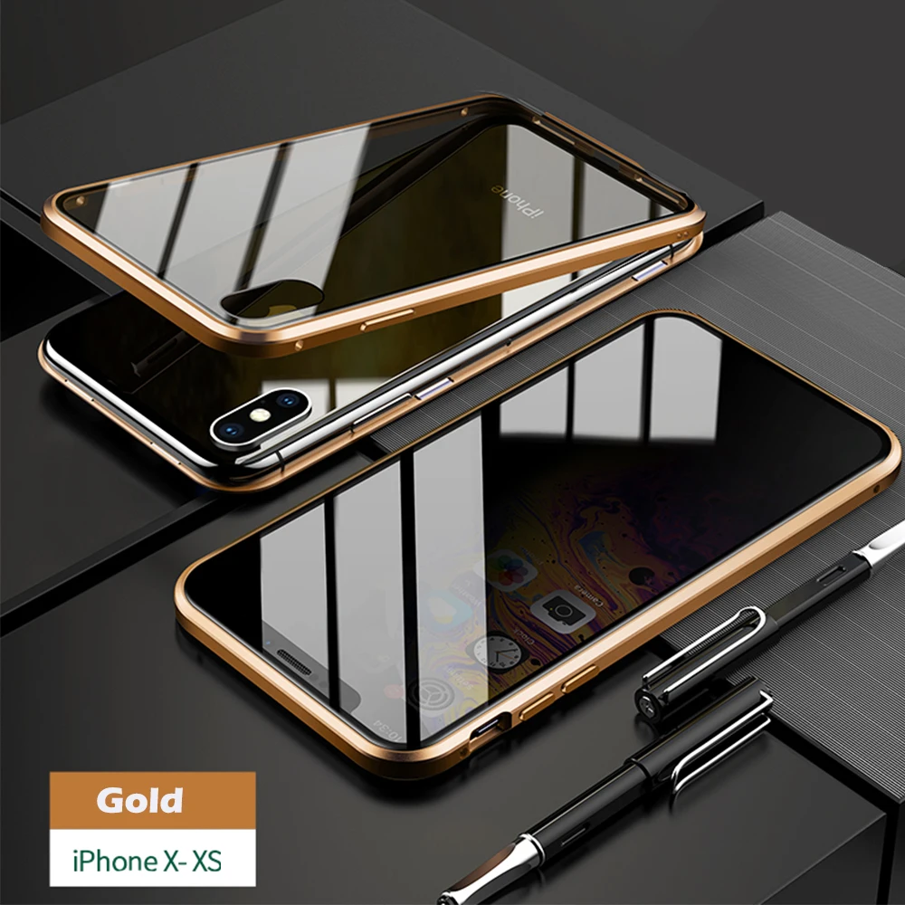 for iPhoneX XS Двухсторонний чехол из закаленного стекла, Роскошный прозрачный чехол для телефона с открытым магнитом для 7 8 Plus 7Plus 8 Plus X XS MAX XR, чехол для телефона - Цвет: for iPhoneX XS