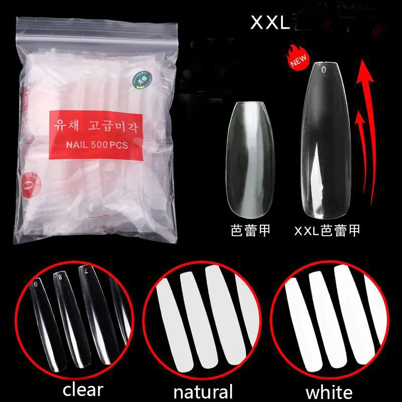 

500/600PCS Extra Long Nail Extension Straight Square End Coffin Ballerina Faux Ongles Professional Salon Manicure False Nail Tip