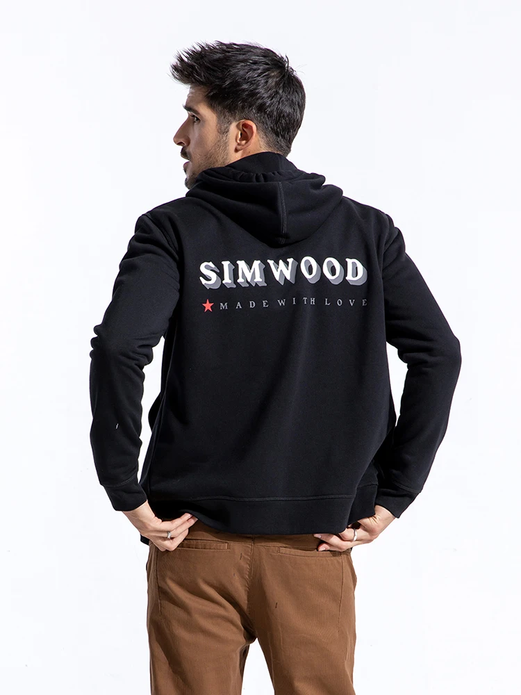 SIMWOOD, мужские толстовки, черная модная толстовка с буквенным принтом, мужская повседневная толстовка с вышивкой, облегающий крой размера плюс, спортивный костюм 180510