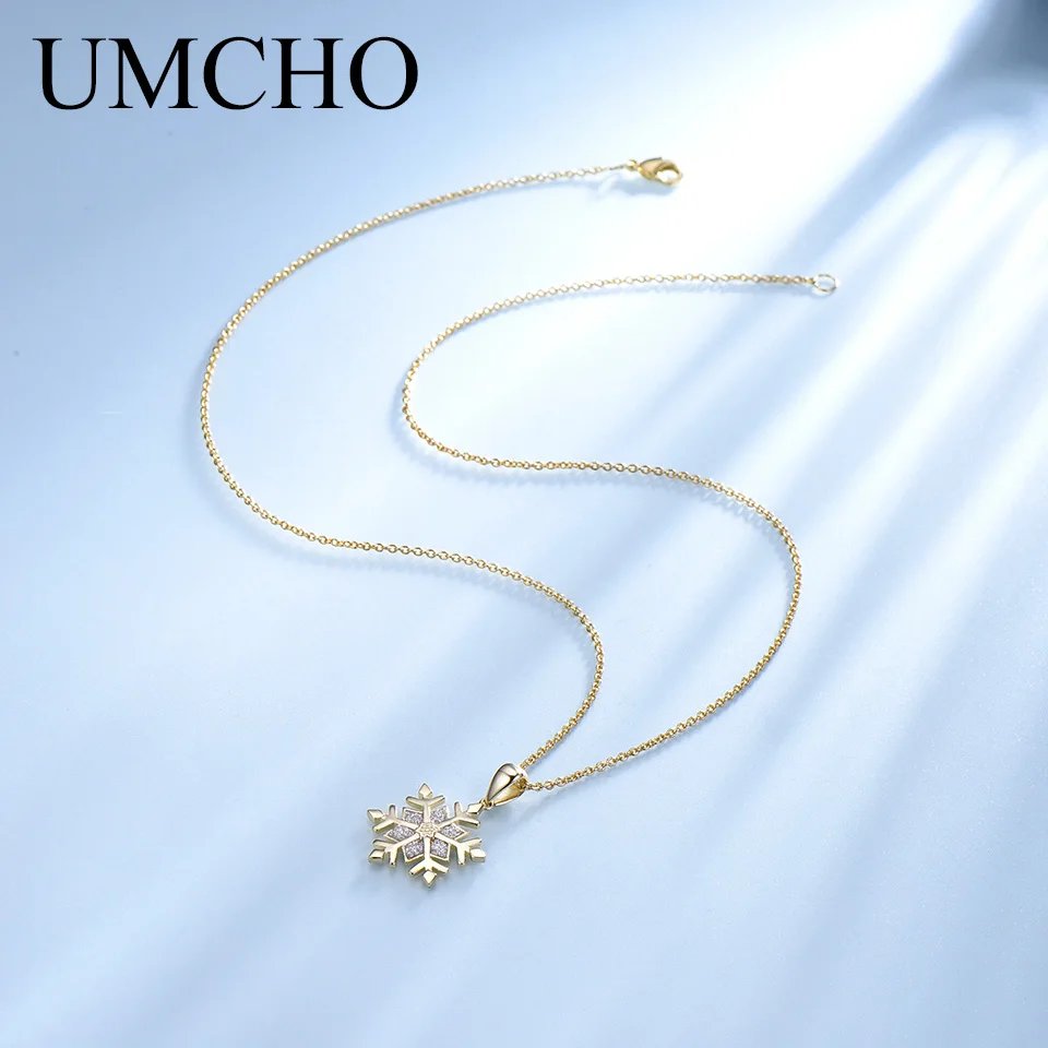 UMCHO желтое 925 пробы Серебряное ожерелье Подвески со снежинками и ожерелье для женщин Рождественский подарок хорошее ювелирное изделие Wth Chain