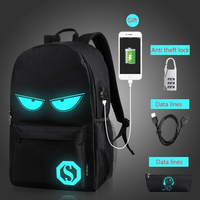 

Luminous Fashion Backpacks Student Animation School Bags For Boy Girl Teenager USB Charge Computer Anti-theft Laptop Back Pack