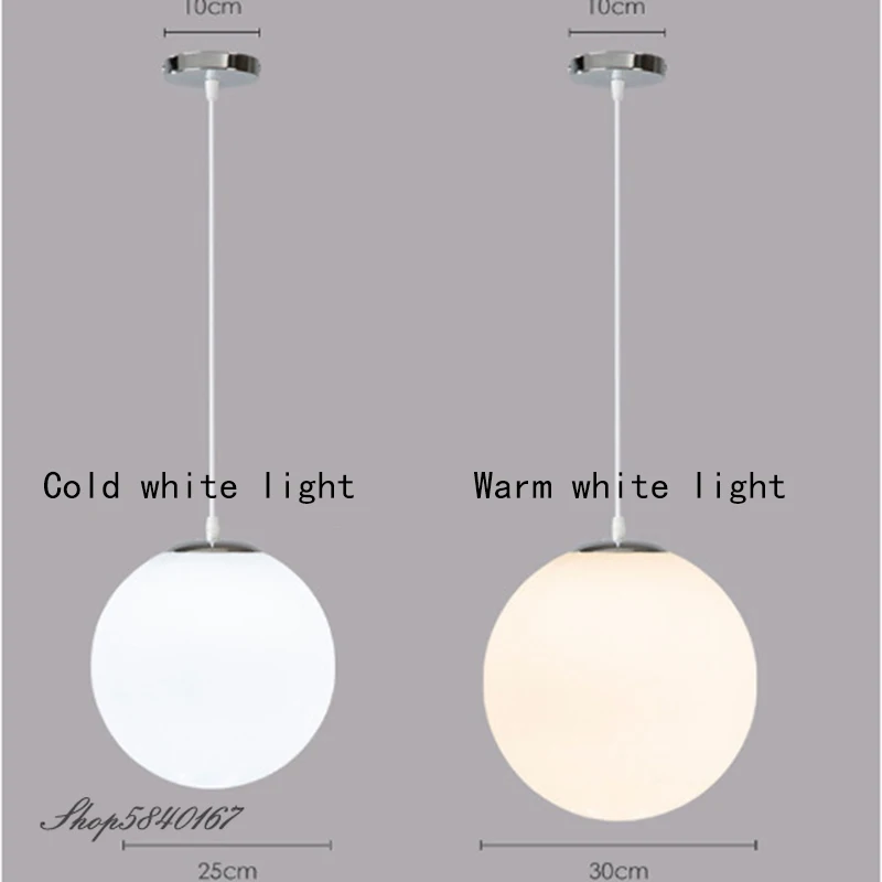 Lámpara colgante minimalista para sala de estar, luz LED de bola blanca de cristal, moderna, para dormitorio, iluminación interior