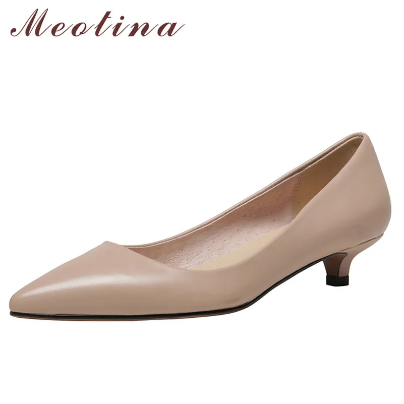 

Meotina Pointed Toe Med Heels Natural Genuine Leather Women Shoes Stiletto Heel Pumps Office Ladies Footwear Spring Yellow Pink