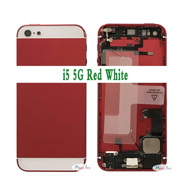Для iphone 5 5G или 5S SE Высокое качество задняя средняя рамка Шасси Полный Корпус в сборе крышка батареи задняя дверь с гибким кабелем - Цвет: 5G Red White glass