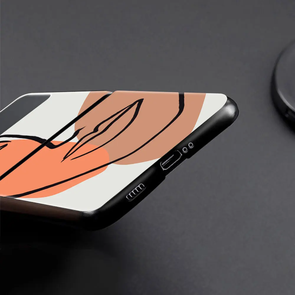 for samsung galaxy z flip 3 5g case luxury matte black hard phone cover zflip 3 shockproof fundas shell abstract women face line free global shipping