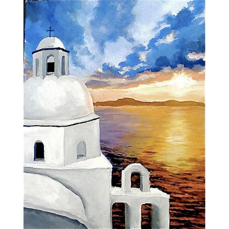 

Gatyztory 60x75cm DIY Painting By Numbers Seaside Castle Handpainted Oil Painting Canvas Colouring Artwork Wall Decor