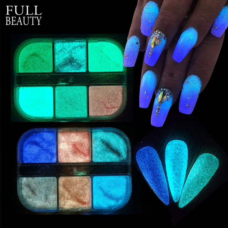 Glow In The Dark Reflective Sequins for Nails Holographic Sugar Luminous Nail Glitter Set Neon Powder Pigment Decor CH1909-22