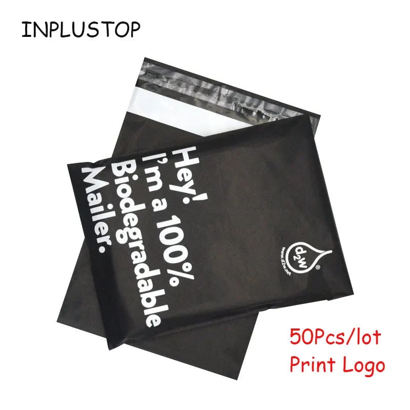 New 50Pcs Black Eco Courier Bag Pouch Bags 100% D2W Biodegradable Express Bag Waterproof Self-Seal Clothing Mailer Postal Bags