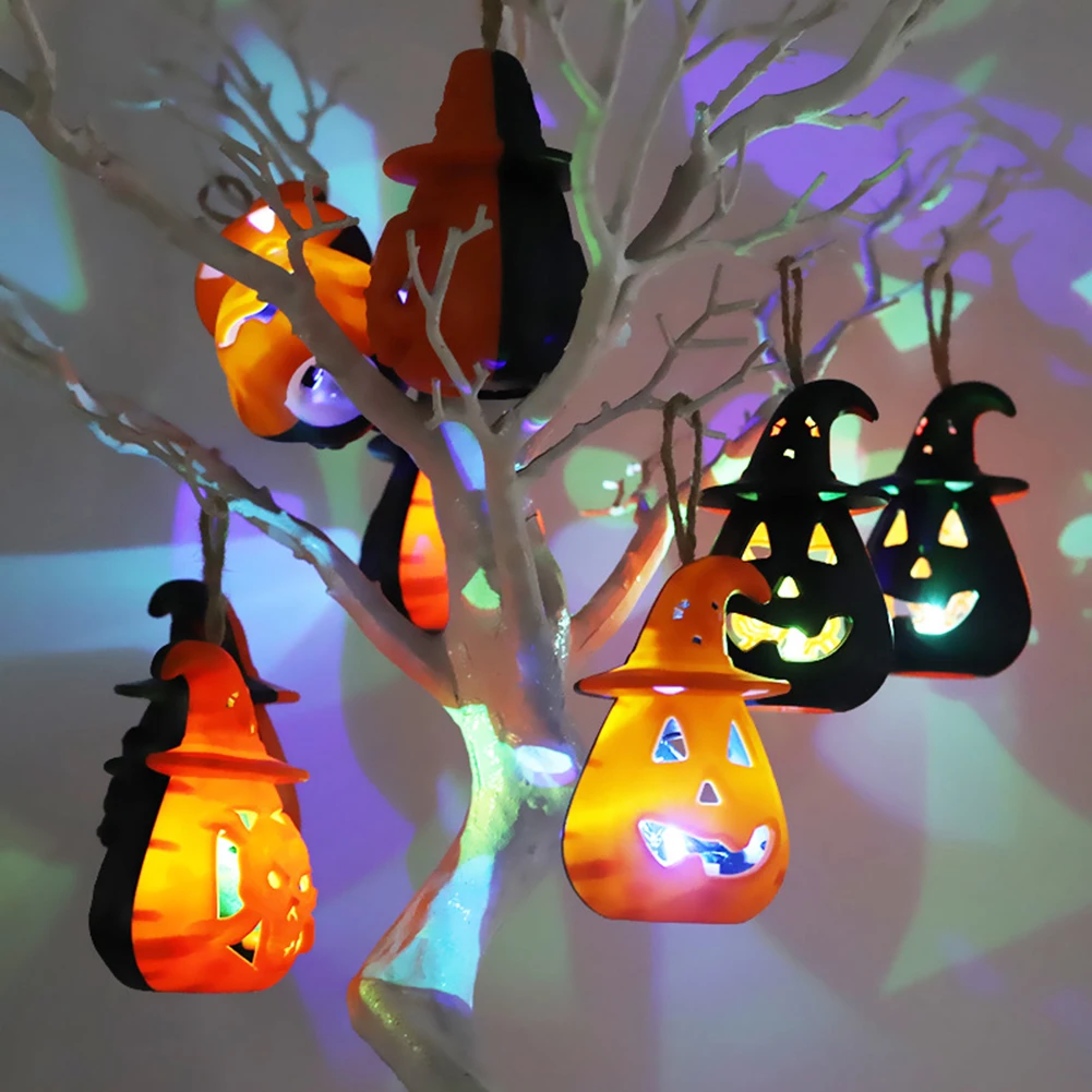 

12pcs Resin Halloween Pumpkin Lantern Horror Ornament Decoration Skull Candle Lamp Venue Decor Props Creative LED Pony Light