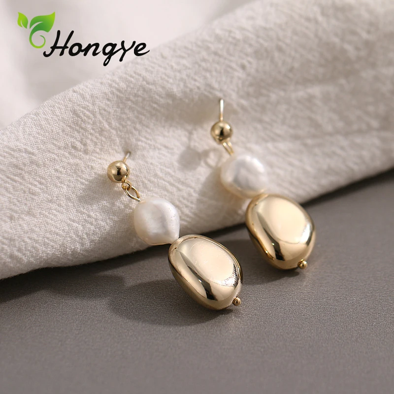 Korean Design Vintage Baroque Freshwater Pearl Earrings Irregular Bead Pendant Drop Earrings for Woman Birthday Present Jewelry