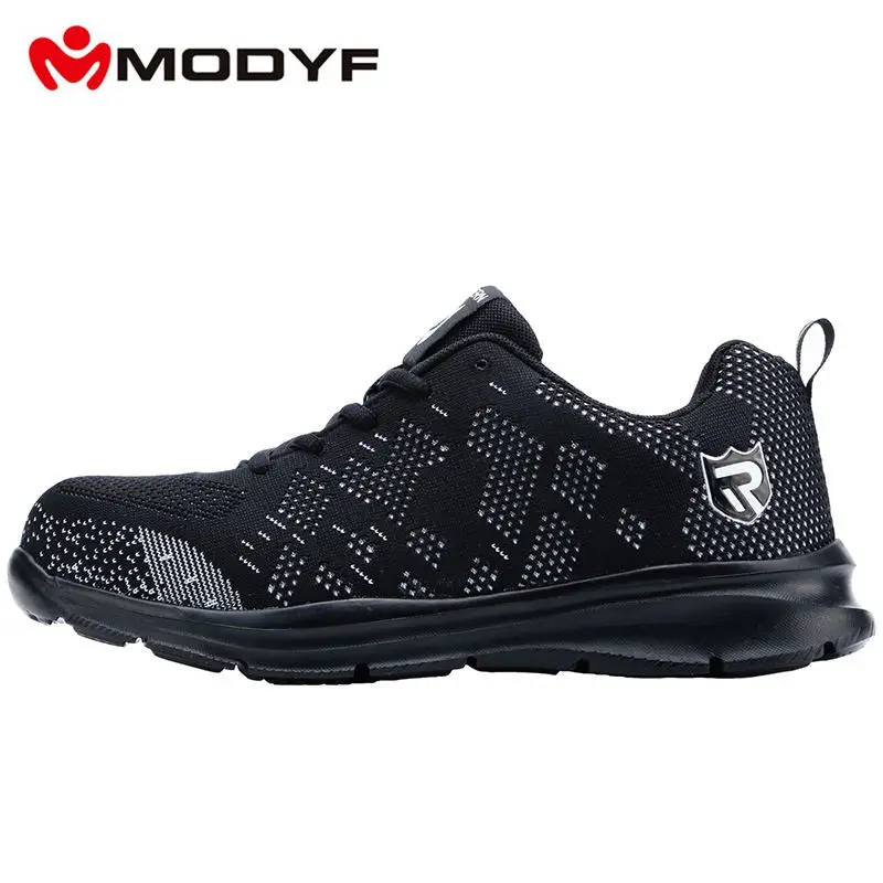 Type Black MODYF/легкая дышащая мужская защитная обувь со стальным носком; Рабочая обувь для мужчин; нескользящие строительные кроссовки со светоотражающими элементами - Цвет: Type Black