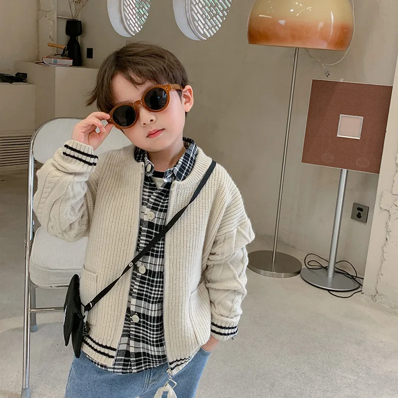 

Boys Sweater Thicken Plus Velvet Tops 2021 Warm Winter Autumn Knitting Fleece Cotton Cardigan Baby Kids Children Clothing