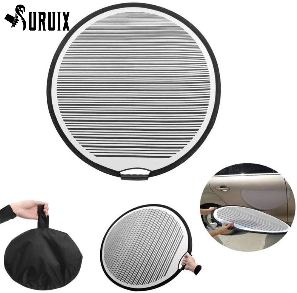 

80cm Circular Striped Flexible Foldable Lined Light Reflector Board Dent Panel Portable Designed for Car Vehicle Door Scratc