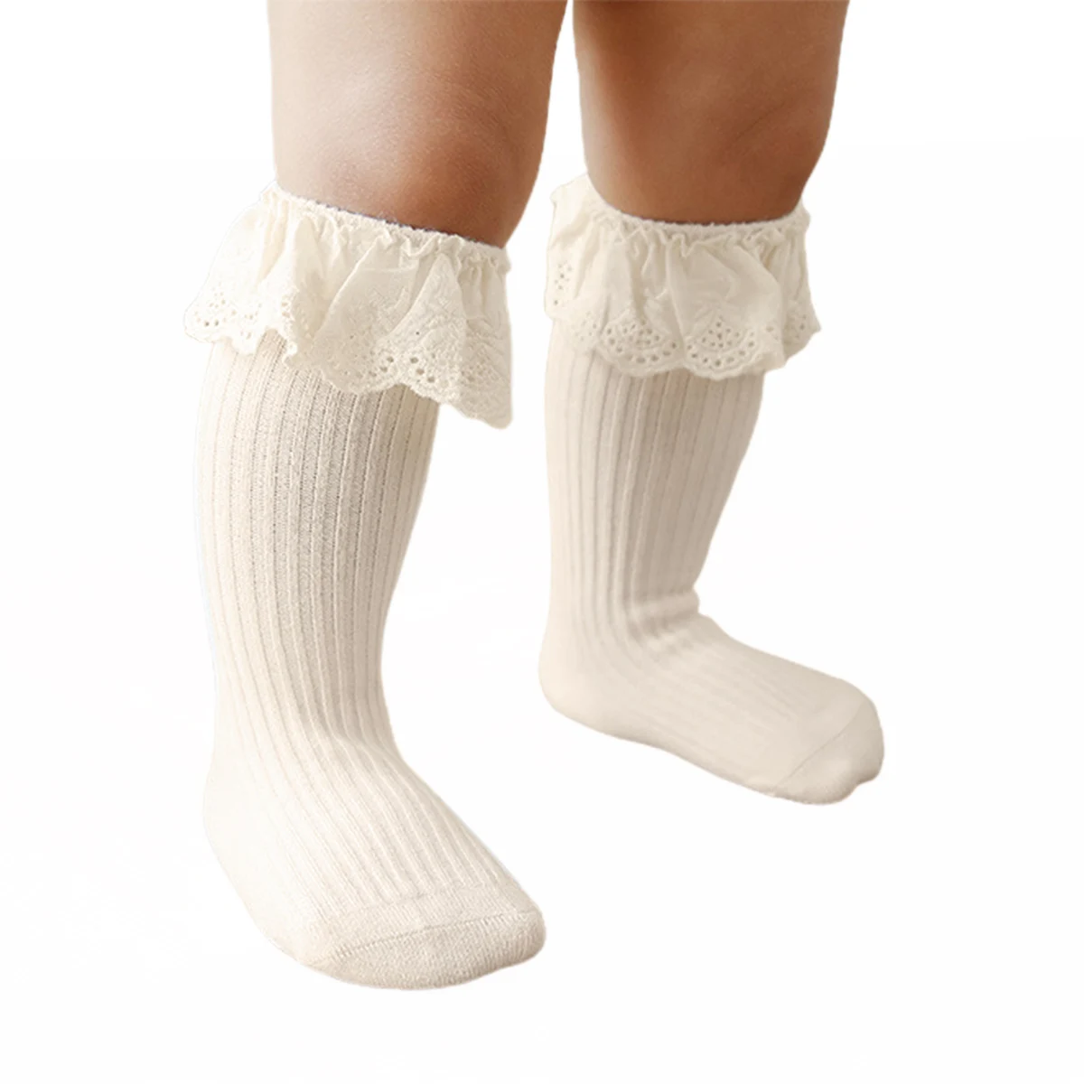 Calcetines largos de algod&oacute;n con volantes para ni&ntilde;os y ni&ntilde;as, medias suaves de 4 colores para beb&eacute;s, de 1 a 3 a&ntilde;os-1