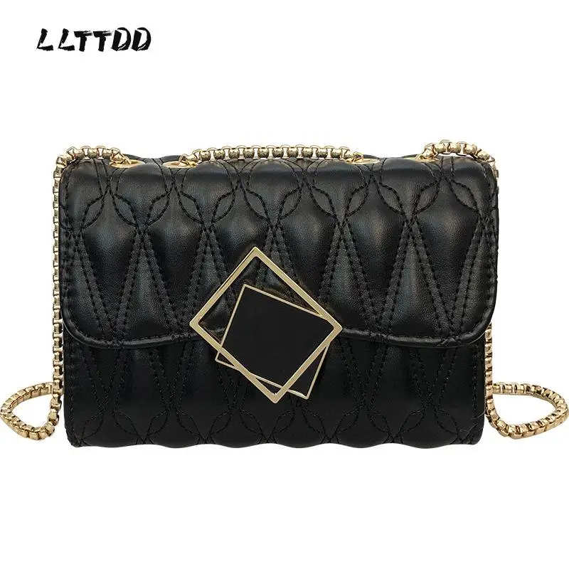 

Chain small square bag fashion casual messenger bag 2021 high sense ladies shoulder bag solid color texture mobile phone bag