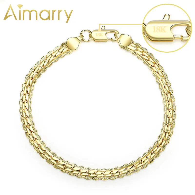 

Aimarry 925 Sterling Silver 18K Gold 5MM Full sideways Chain Bracelet For Women Men Party Gifts Wedding Fashion Jewelry