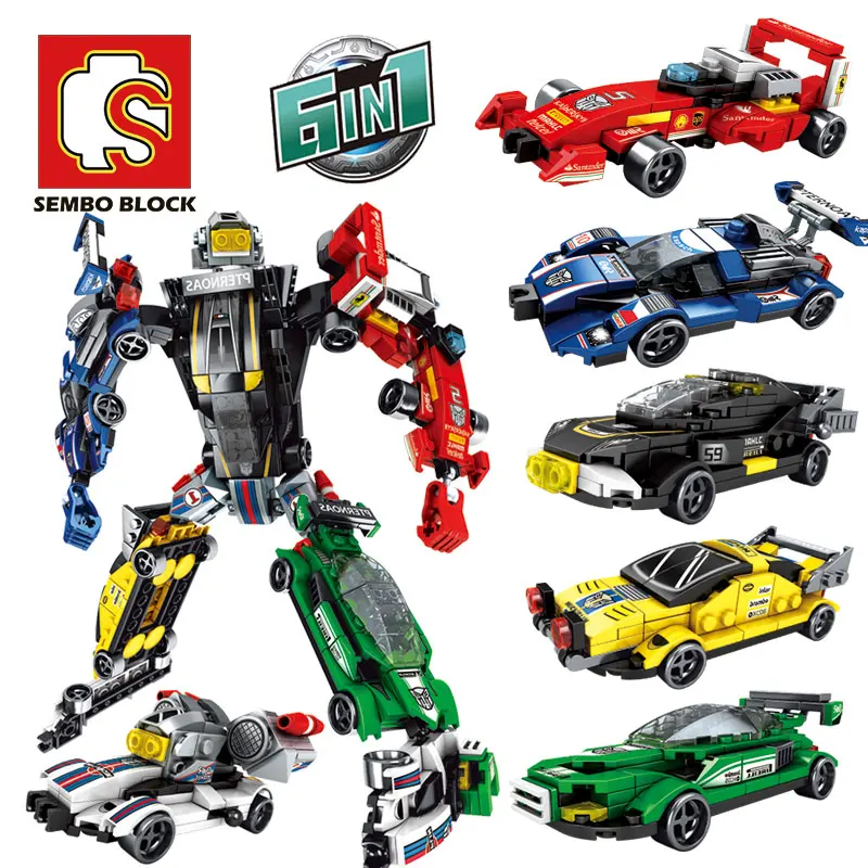 

SEMBO City 6in1 Transformerss Robot 3D Model Building Blocks Kit Super Sports Racing Car DIY Mini Diamond Bricks Toys for Kids