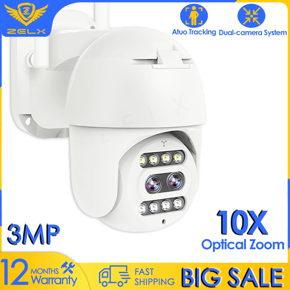 

3MP IP Camera WiFi PTZ Security Camera Outdoor 10X Optical Zoom CCTV Video Surveillance Camera Mini Home Waterproof AI Tracking