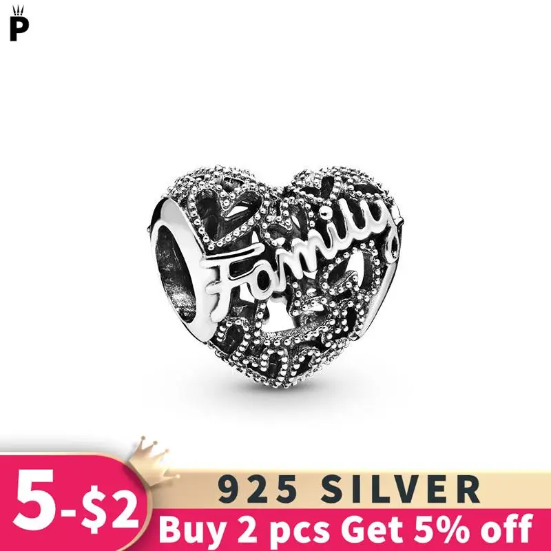 

Hot Christmas Gift 925 Sterling Silver life of Family Heart Charms Beads fit beads Bracelet DIY Jewelry Women Gril Fashion