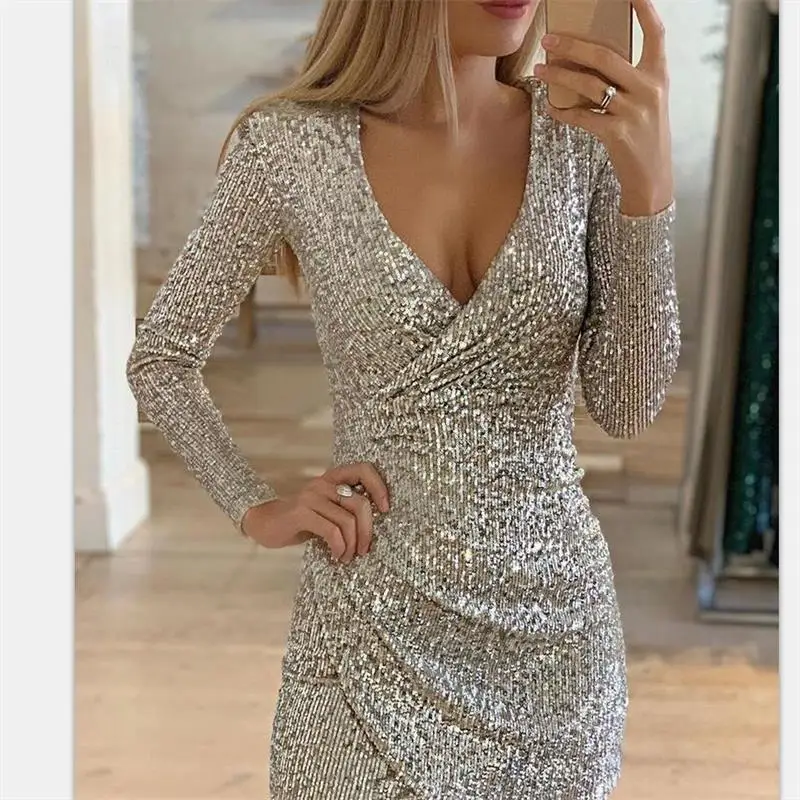 2019 блестящее стильное расшитое блестками модное короткое платье женские