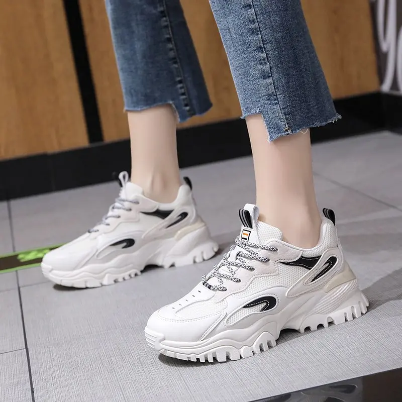 

2020 spring and autumn new breathable casual sports shoes women's fashion all-match thick-soled old shoes X381