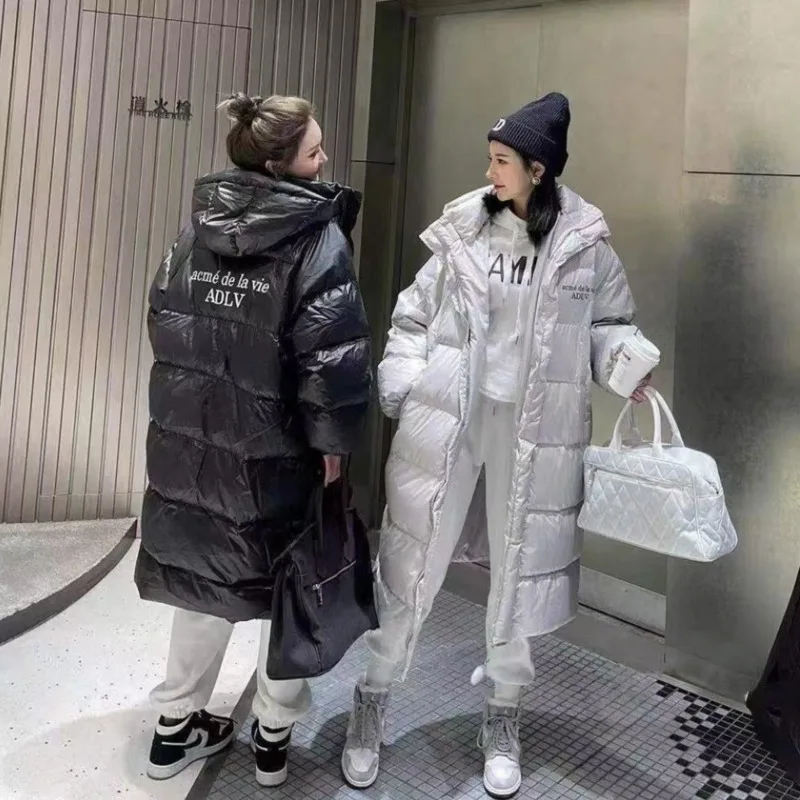 2023 Winter Loose Hooded White Duck Down Coat Female Thick Down Jacket Women's Long Overcoat Parka Korean Warm Jackets Loose