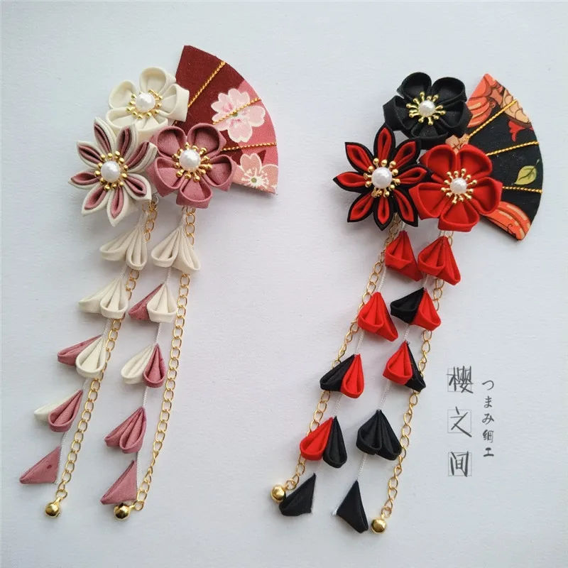 Horquilla japonesa Sakura para el cabello, pasador largo con borlas, tachuelas, accesorios para el cabello hechos a mano, para Kimono, Yukata, Geisha, Cosplay